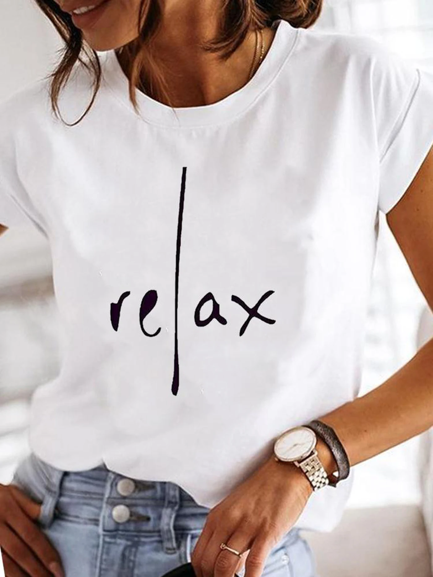 

Short Sleeve Crew Neck Relax Print T-Shirt, Casual Women's Clothing for Spring & Summer