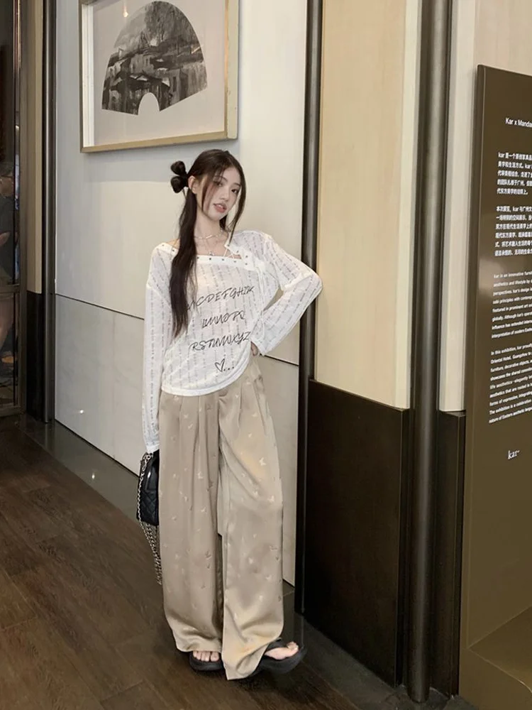 QWEEK 2024 Knit Knitted Letter Oversized Bandage Sweater Women Fashion Korean Fashion Kpop Streetwear Grunge Pullovers