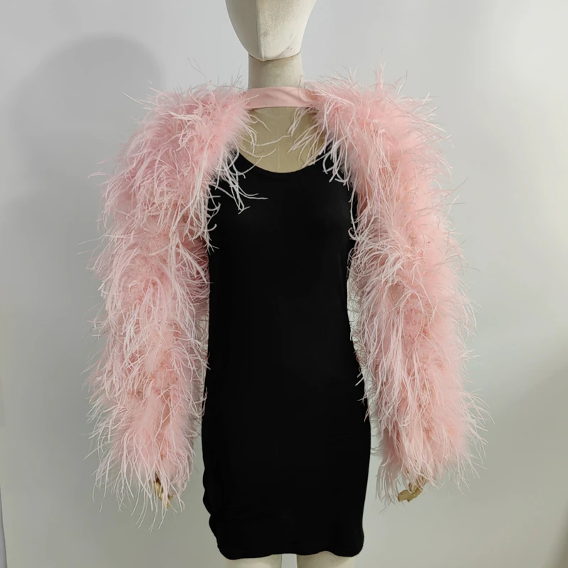 Neuestes Design, stilvolles 100 % Straußenhaar, Ärmellänge 55 cm, mehrfarbig, maßgeschneidert, für Mode, Club und Party, Bankett, vielseitig – Detail 34