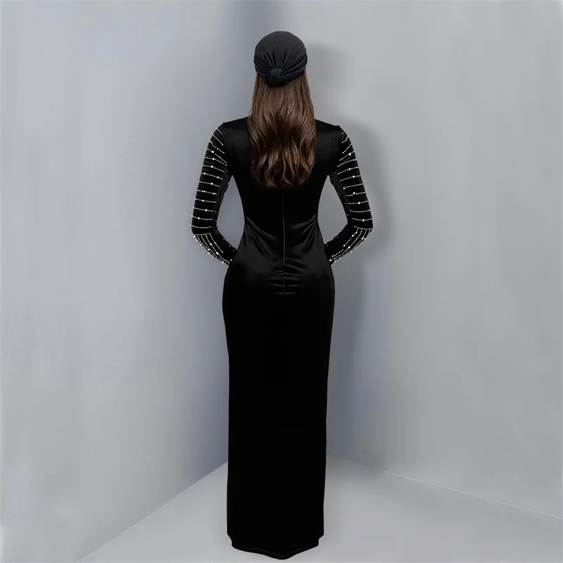 Doyerl Sparkly Pearls Rhinestone Evening Dresses Women Luxury Celebrity Diamonds Velvet Elegant Night Club Party Prom Dress Robe