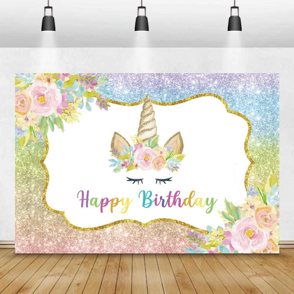 Cartone animato unicorno rosa blu Pokla Dot fotografia sfondo buon compleanno Baby Shower ritratto nome Poster personalizzato sfondo fotografico