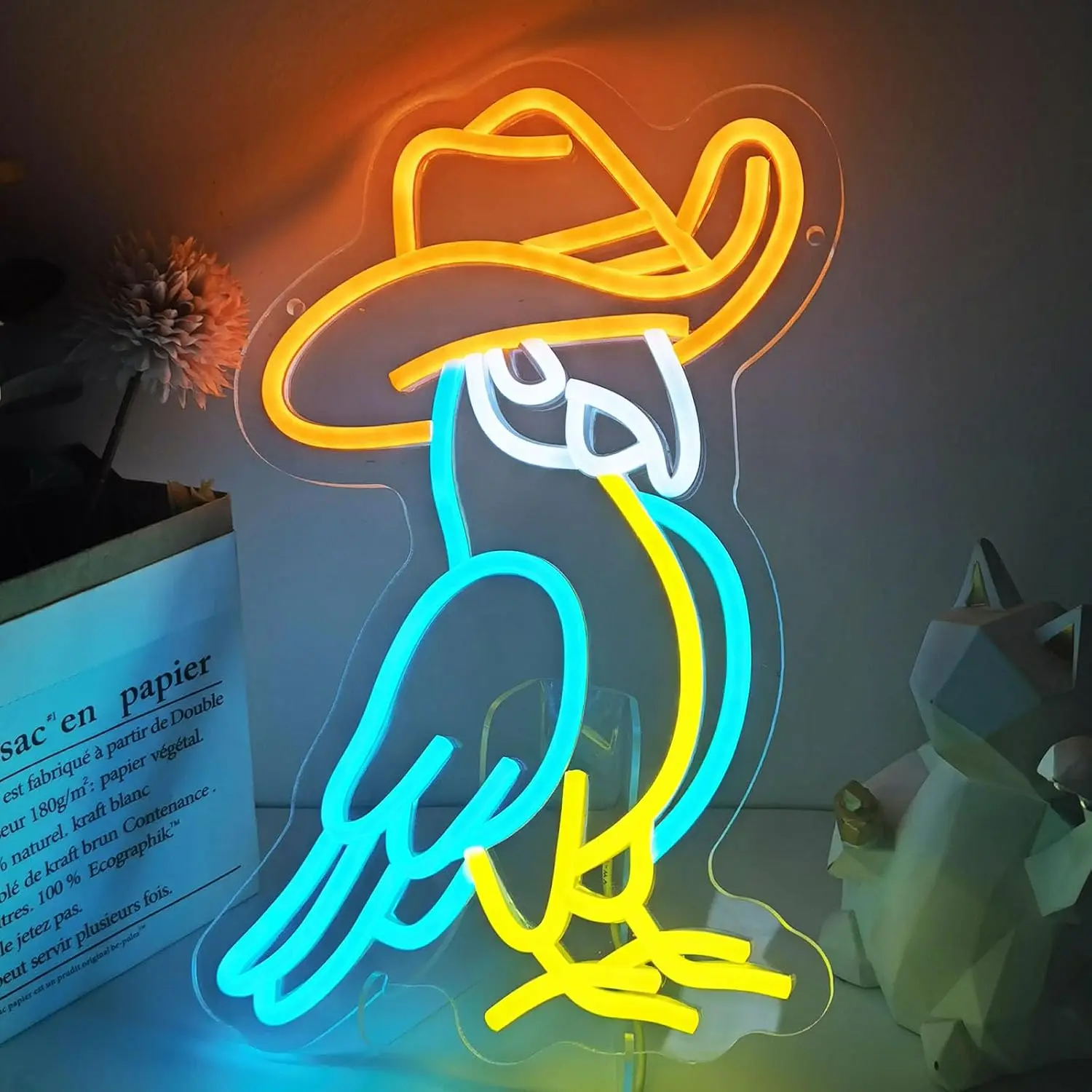 Cowboy Parrot LED Neon Sign USB Powered Neon Light Home Bedroom Gaming Room Bar Party Decoration Christmas New Year Gift