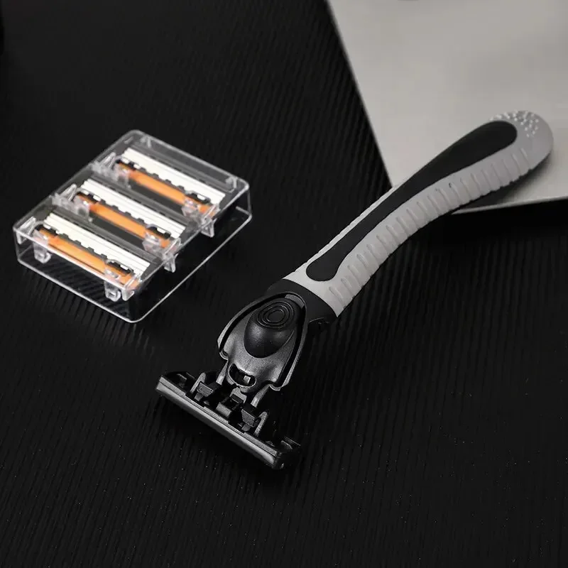 Lâmina de barbear de três camadas, barbeador manual antigo, aparador de cabelo masculino, 2 suporte de faca, 18 cabeças de faca, cabeça de faca de substituição de 3 camadas