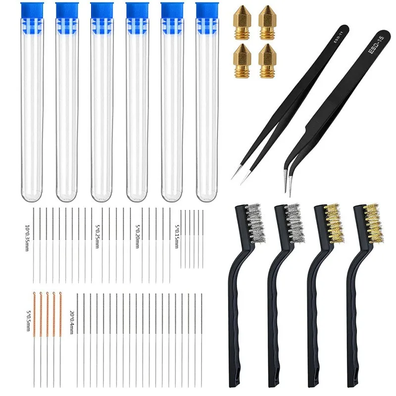 3D Printer Nozzle Cleaning Kit 60pcs, MK8 Brass Nozzle Cleaner Tool Set with Cleaning Needles, Tweezers, Brush for 3D Printer