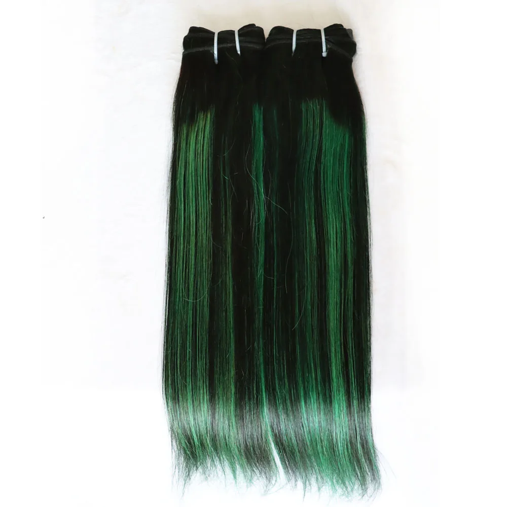 تسليط الضوء على أومبير البيانو اللون تسليط الضوء على 1B الأخضر الهندي وصلات شعر بشرية نسج لحمة مزدوجة عذراء شعر ريمي حزم هبوط السفينة