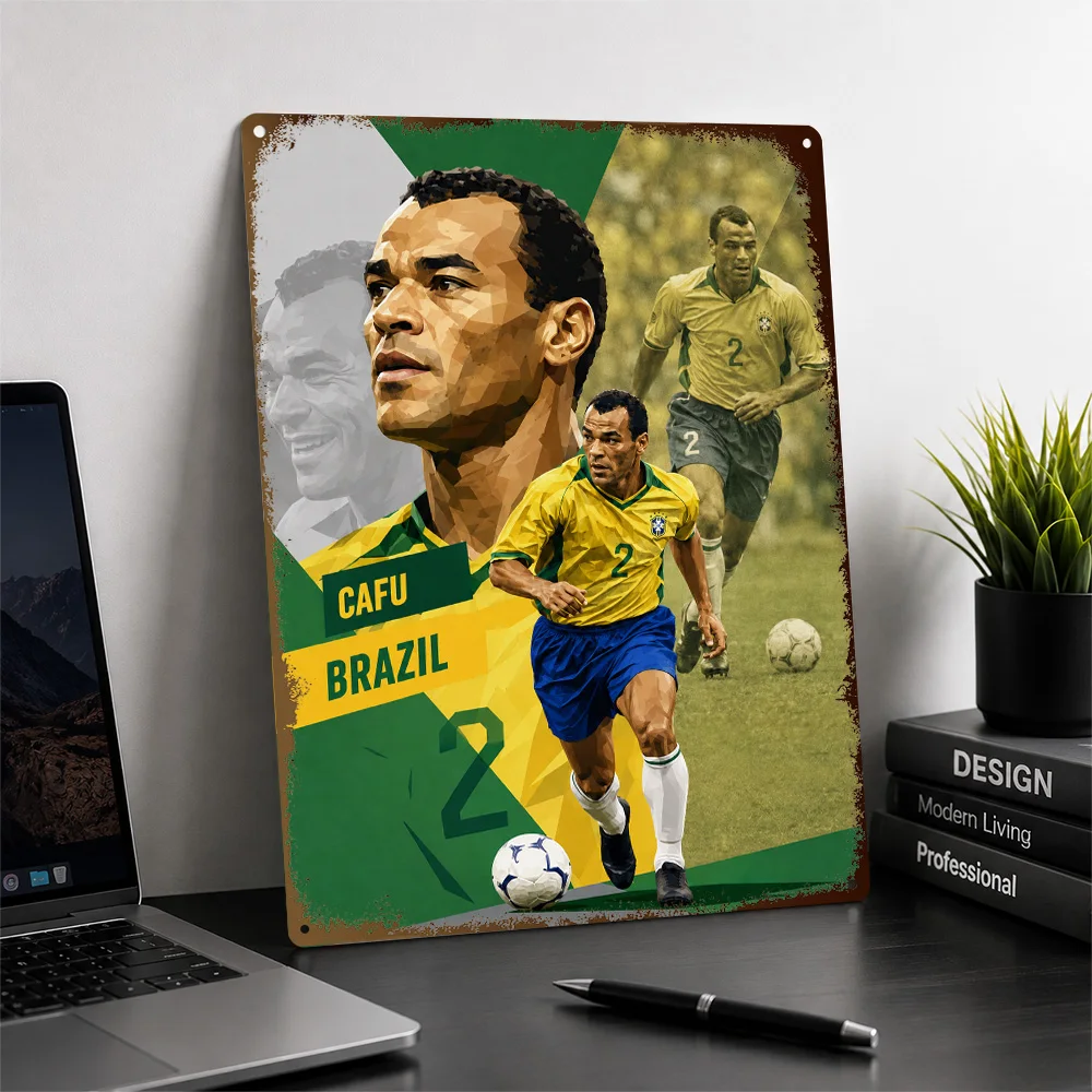 Cafu Football Textured Poster Customized Metal Tin Sign Club Legacy Style Wall Art Perfect For Athlete Collectors In Clubhouse