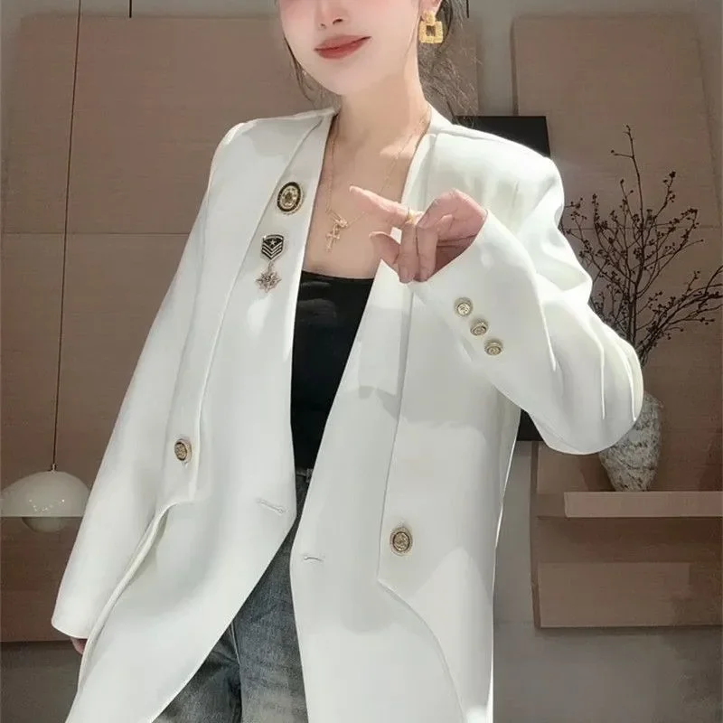 Chic High-end Blazer Design Women Clothing Trend Spring Autumn Jackets Mid-length Coats Loose Button Blazer Long Sleeve Tops New