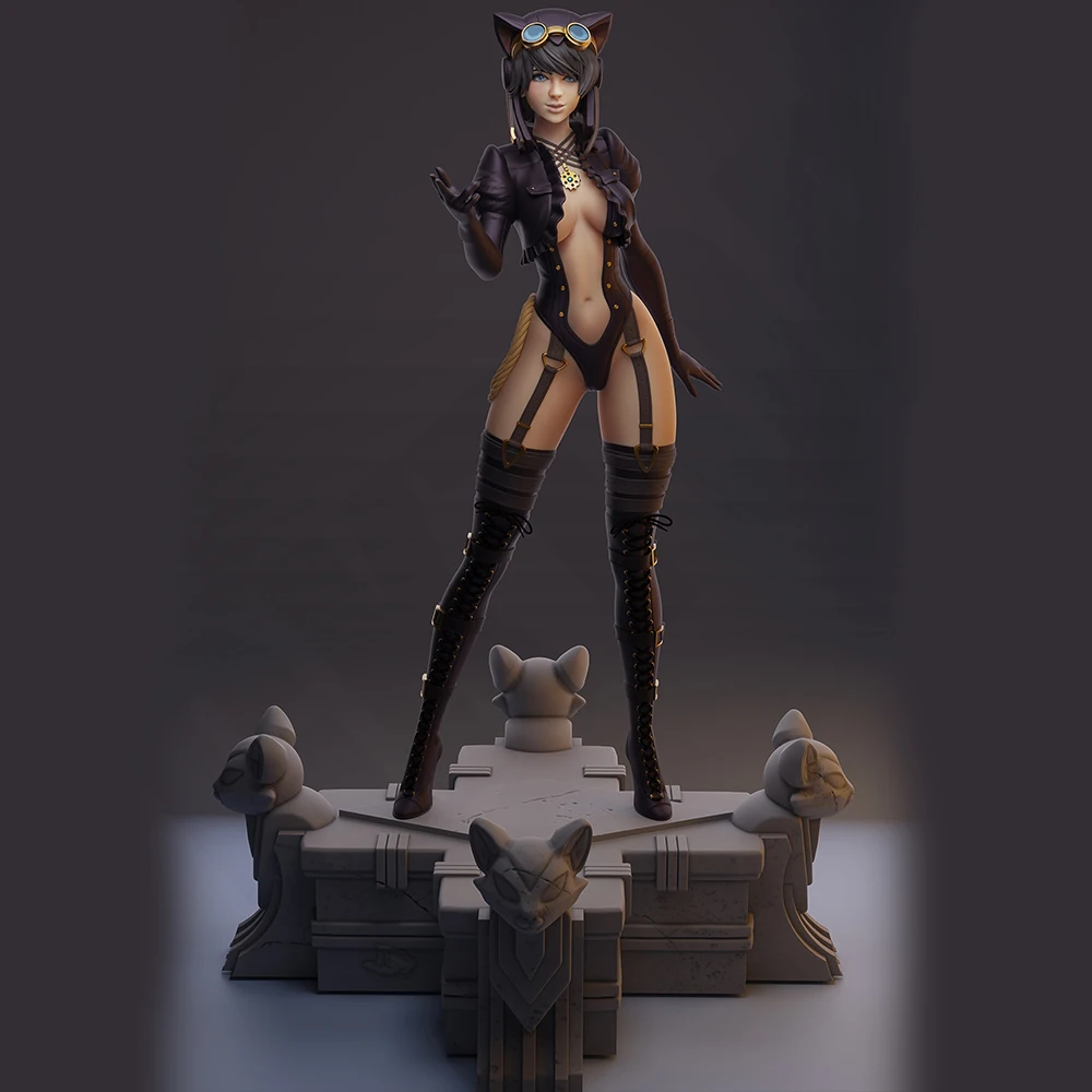 

1/24 комплект модели с 3d принтом, стимпанк, кошка, леди, фигурка из смолы, комплект модели Diy, микро-унижающая статуя, неокрашенный гаражный комплект, игрушки