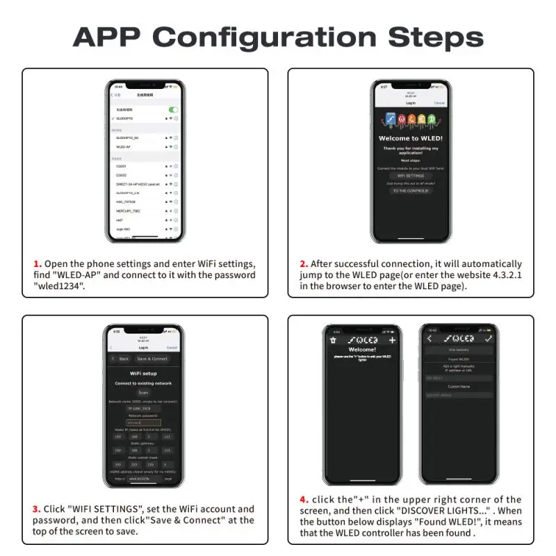 WLED 디지털 라이트 스트립 컨트롤러, WIFI DC5-24V 지지대, WS2812 2811 SK6812 및 기타 RGB RGBW 라이트 스트립 800 IC DIY 가능