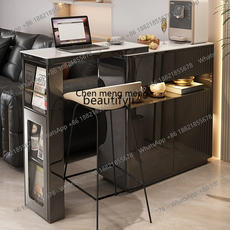 Extendable Bar Table with Rock Slab for Small Living Rooms, Entryway Rotating Partition, Sideboard Integrated Table