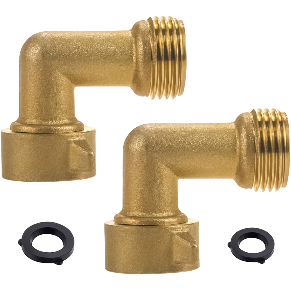 

90 Degree Garden Hose Elbow Hose Elbow 3/4" GHT With 2 Pcs Washers Plumbing Angle Fittings Brass Angle Replacement Parts