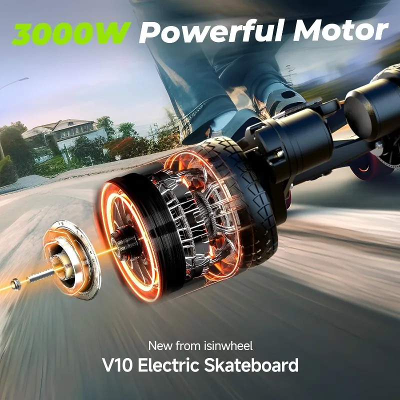 Skateboard elettrico fuoristrada con telecomando, motore brushless 3000W/1200W, velocità massima 32/30 Mph e portata 28/12 miglia, elettrico