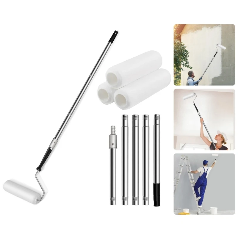 

Wall Painting Brush Paint Roller Extension Poles with 3 Brush Heads for Wall M4YD