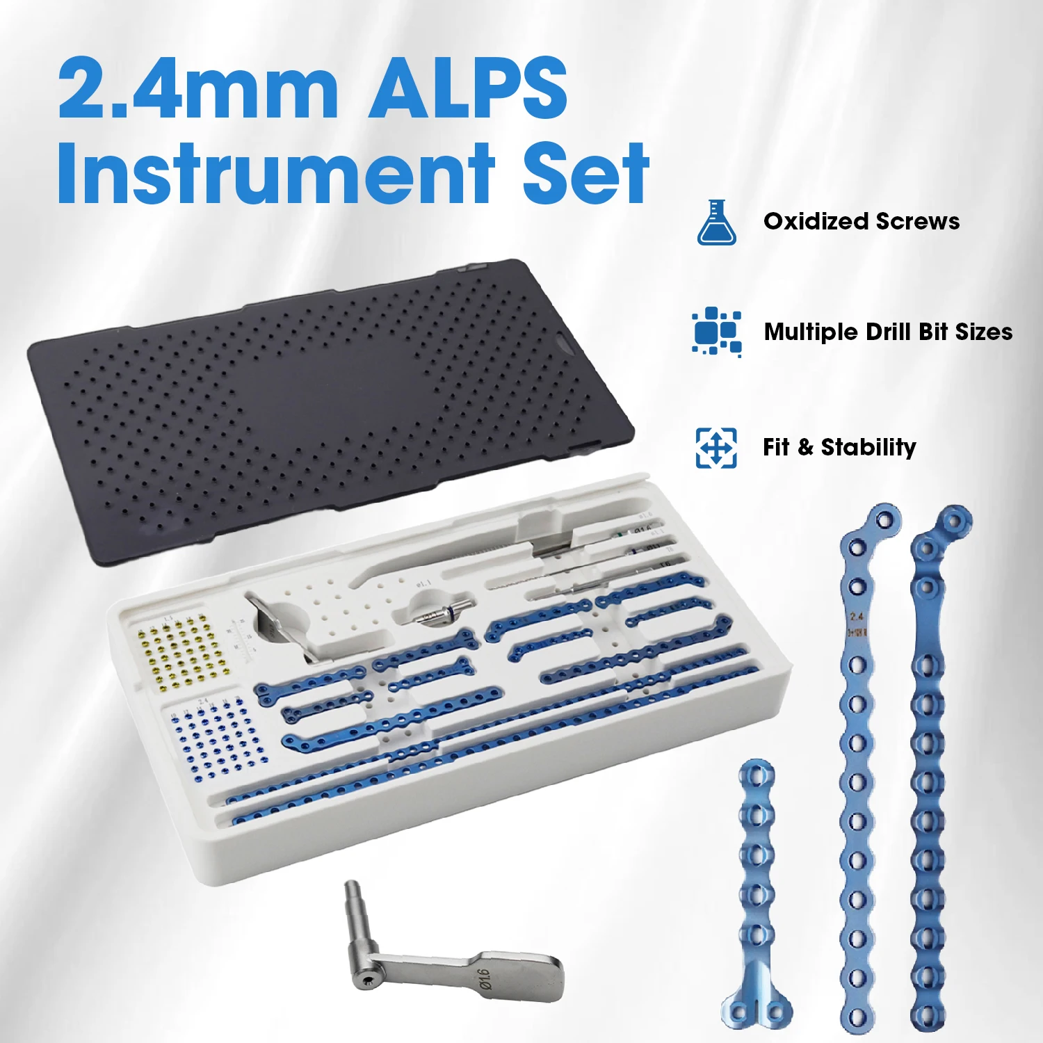 XC MEDICO 2.4mm ALPS Vet Bone Surgery Instrument Set High Strength Titanium Locking Plate Screw Kit For Pet Fracture Fixation