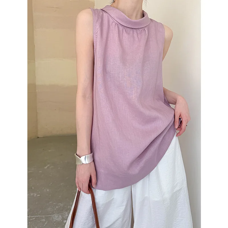 

Tencel linen sleeveless shirt for women, casual and fashionable temperament, loose and slimming shirt, summer new Korean T-shirt