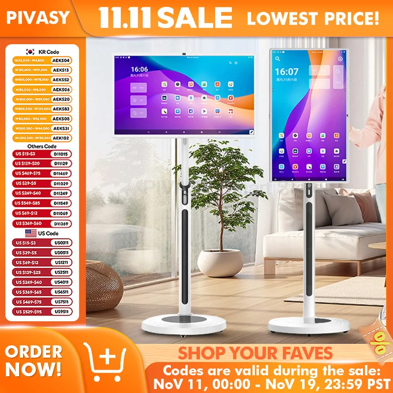 شاشة تعمل باللمس تلفزيون ذكي 21.5 23.8 بوصة 10 نقاط شاشة حامل الهاتف المحمول بطارية أندرويد 12 للياقة البدنية المنزل مكتب الصب اللاسلكي