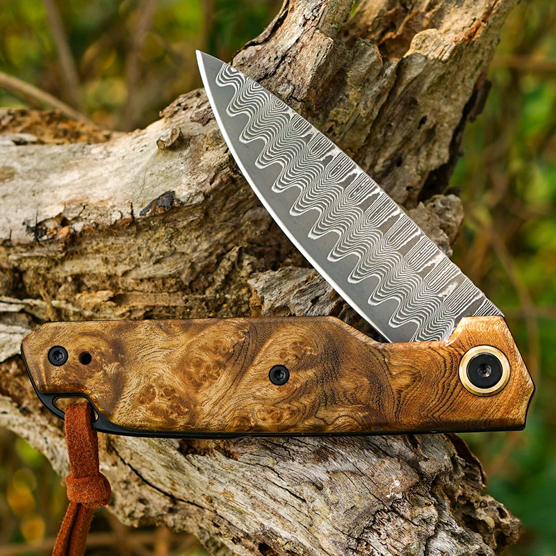 Damascus Steel Folding Knife sharp Tactical Saber Outdoor fishing camping hunting survival EDC multi-function Pocket sclip knife