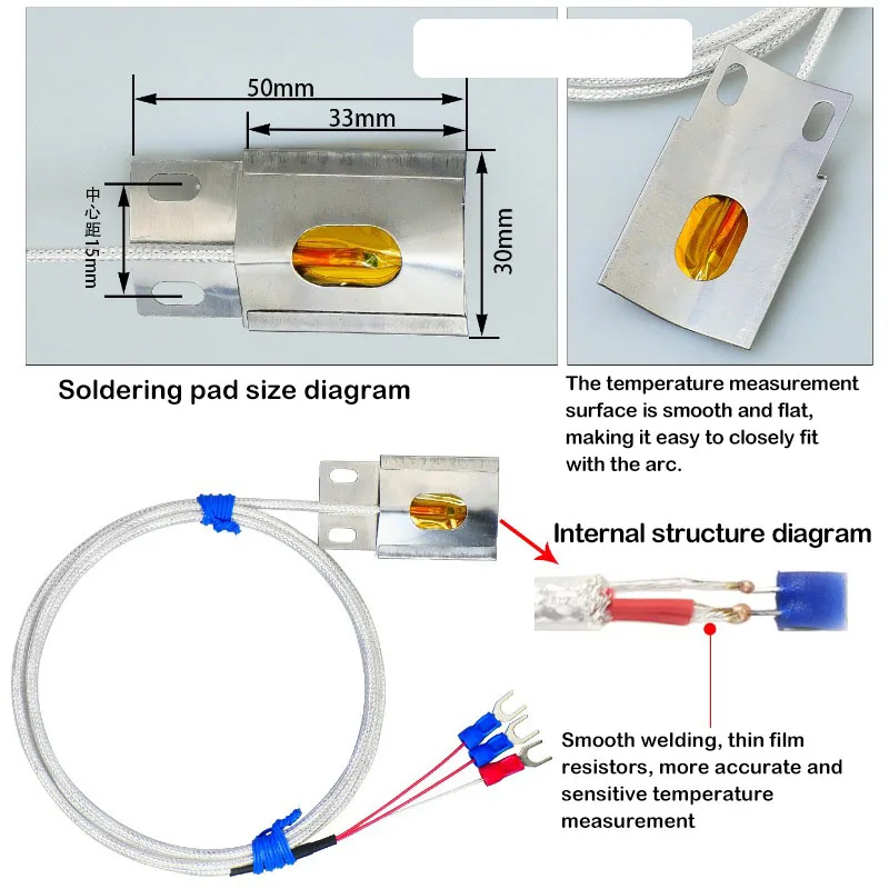Pipe cylindrical surface patch temperature probe Pt100 arc-shaped tile platinum resistance temperature sensor