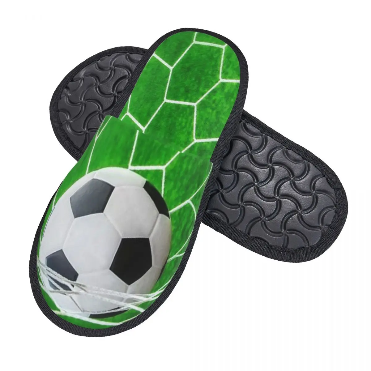 Custom Football Pattern Comfy Scuff Memory Foam Slippers Women Soccer Ball Hotel House Shoes