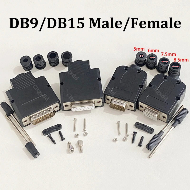 Cltgxdd 1Set DB9 DB15 Male Female Connector 9‑Pin 15‑Pin Solderless Terminal Plug RS232 COM Serial Port D‑SUB Breakout Connector