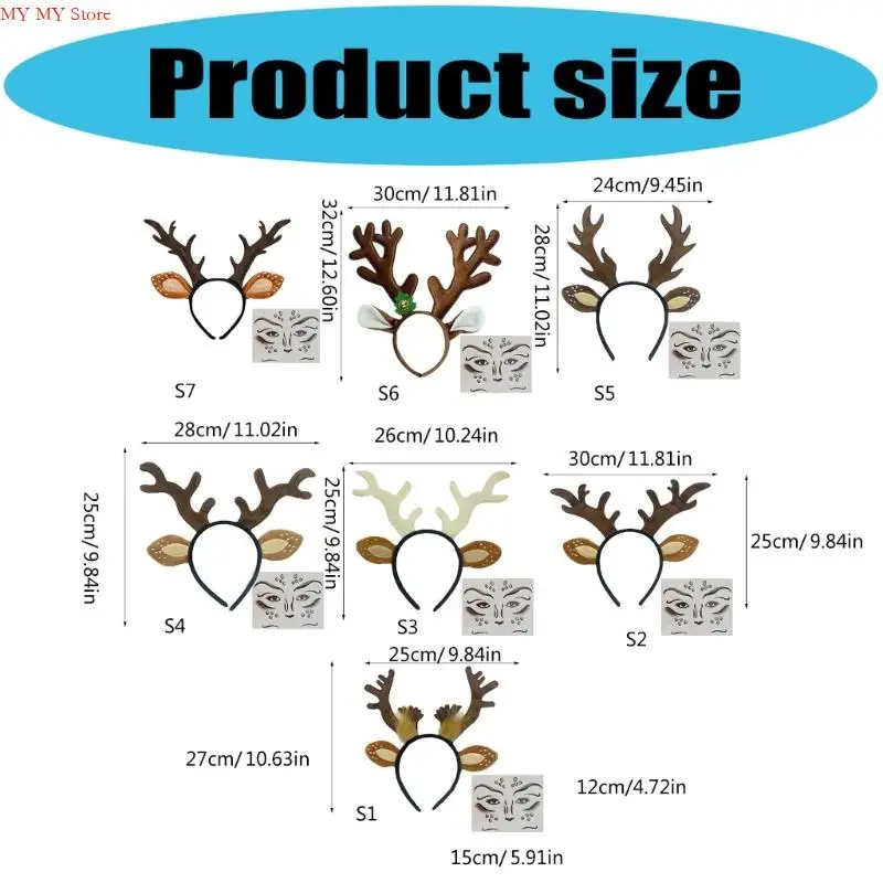 مجموعة إكسسوارات شعر قرن الوعل الرنة N1HE، عصابة رأس وملصقات، تصميم خفيف الوزن قابل للطي لحفلات عيد الميلاد والصور العائلية