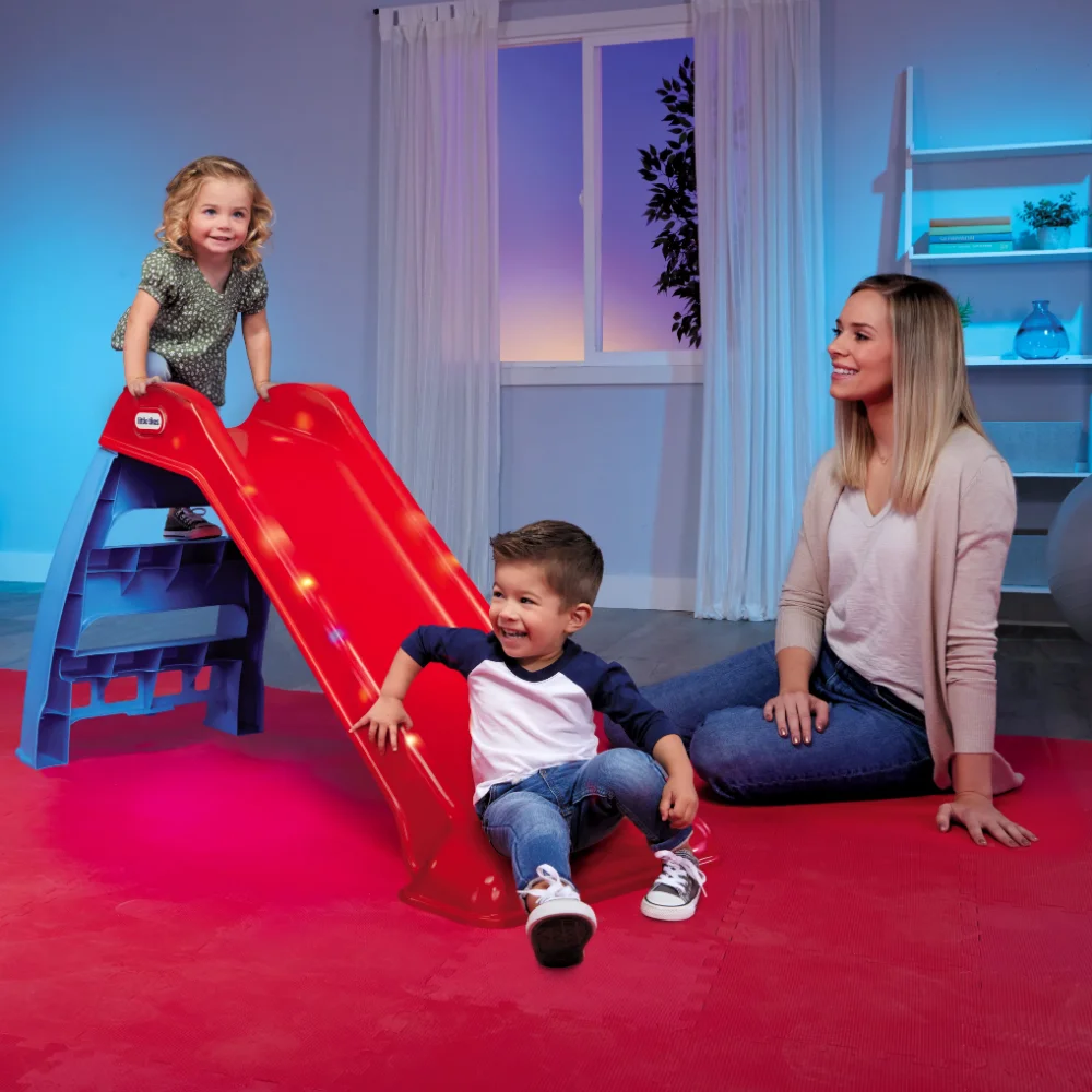 Light-up First Slide Indoor Outdoor Playground Slide with Folding for Easy Storage, Red and Blue