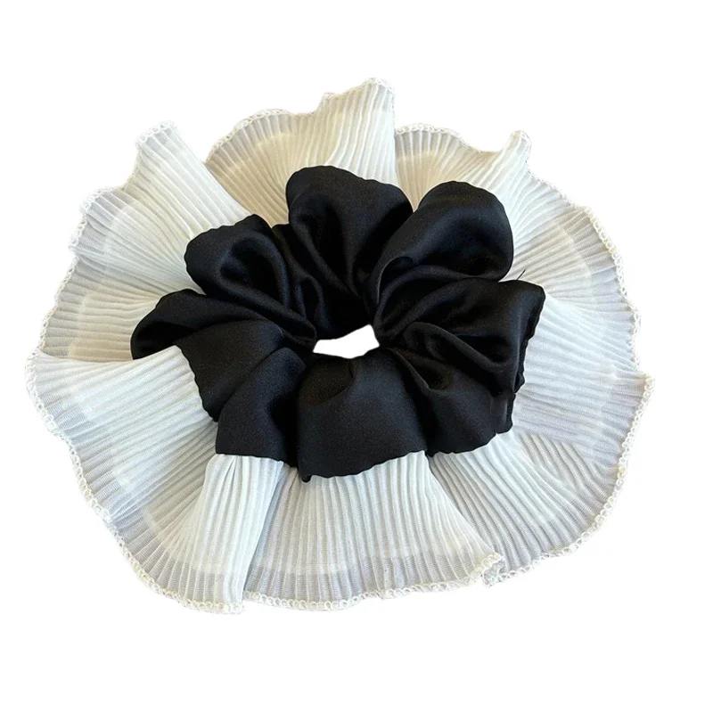 Black and white pleated lace hair ring for women Simplicity High Ponytail Hair Rope Fashion Girl hair tie Hair accessories