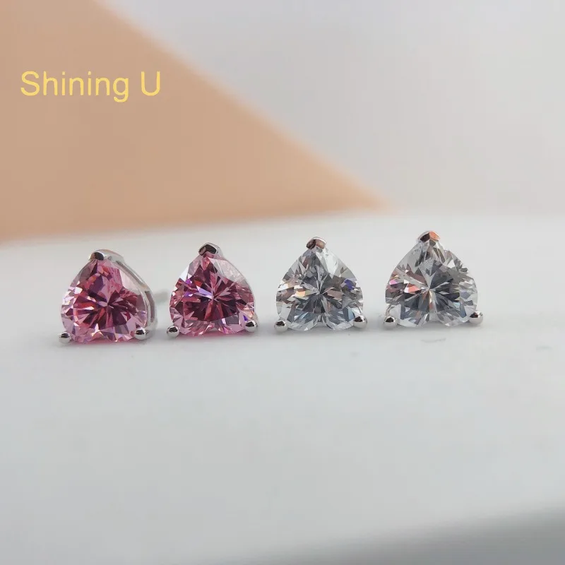 

Shining U S925 Silver 1CT Heart High Carbon Daimond Gems Stud Earrings Fine Jewlery Birthday Gift
