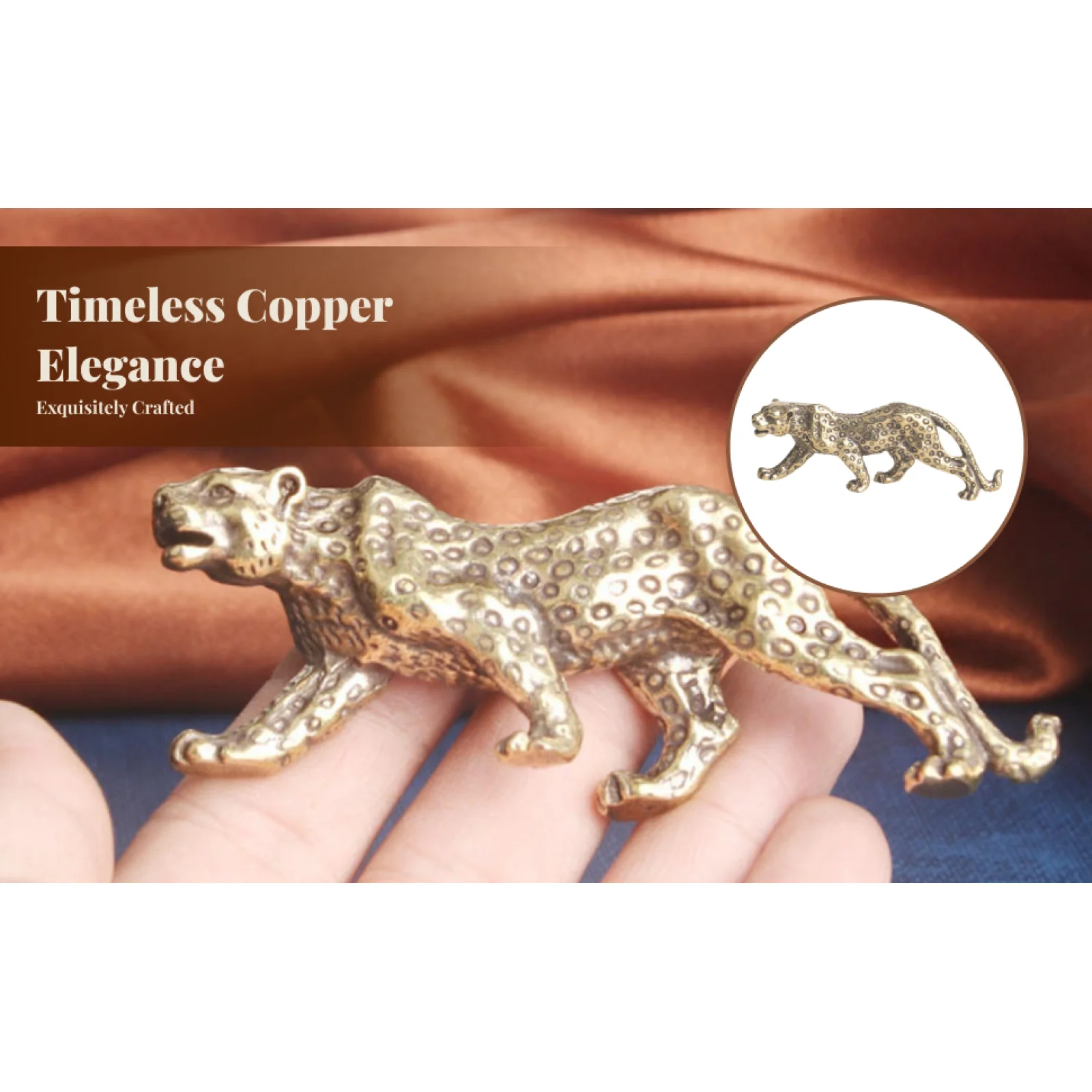 Leopard Statue Cheetah Figurines Copper Handmade Small Gifts Animal Sculpture for Home Office Bookcase Shelf Tabletop Cafe Decor