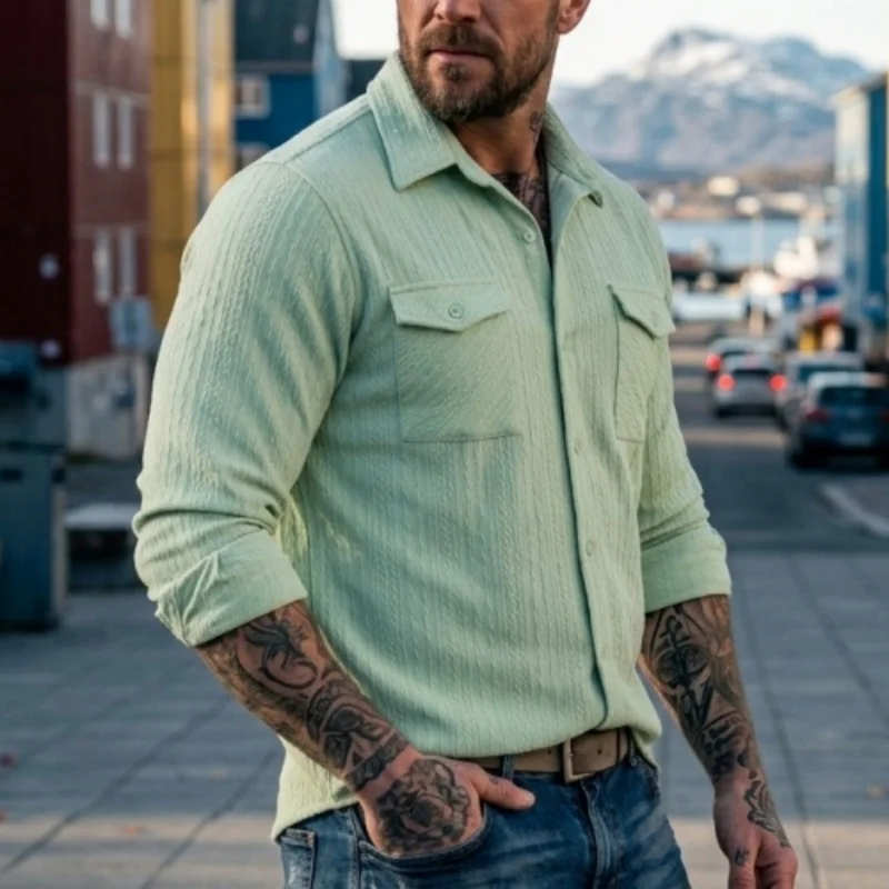 Men's Jacquard Knit Polo Shirt | Comfortable Business Casual Top | Everyday Autumn Menswear [Breathable] Spring Male Shirts