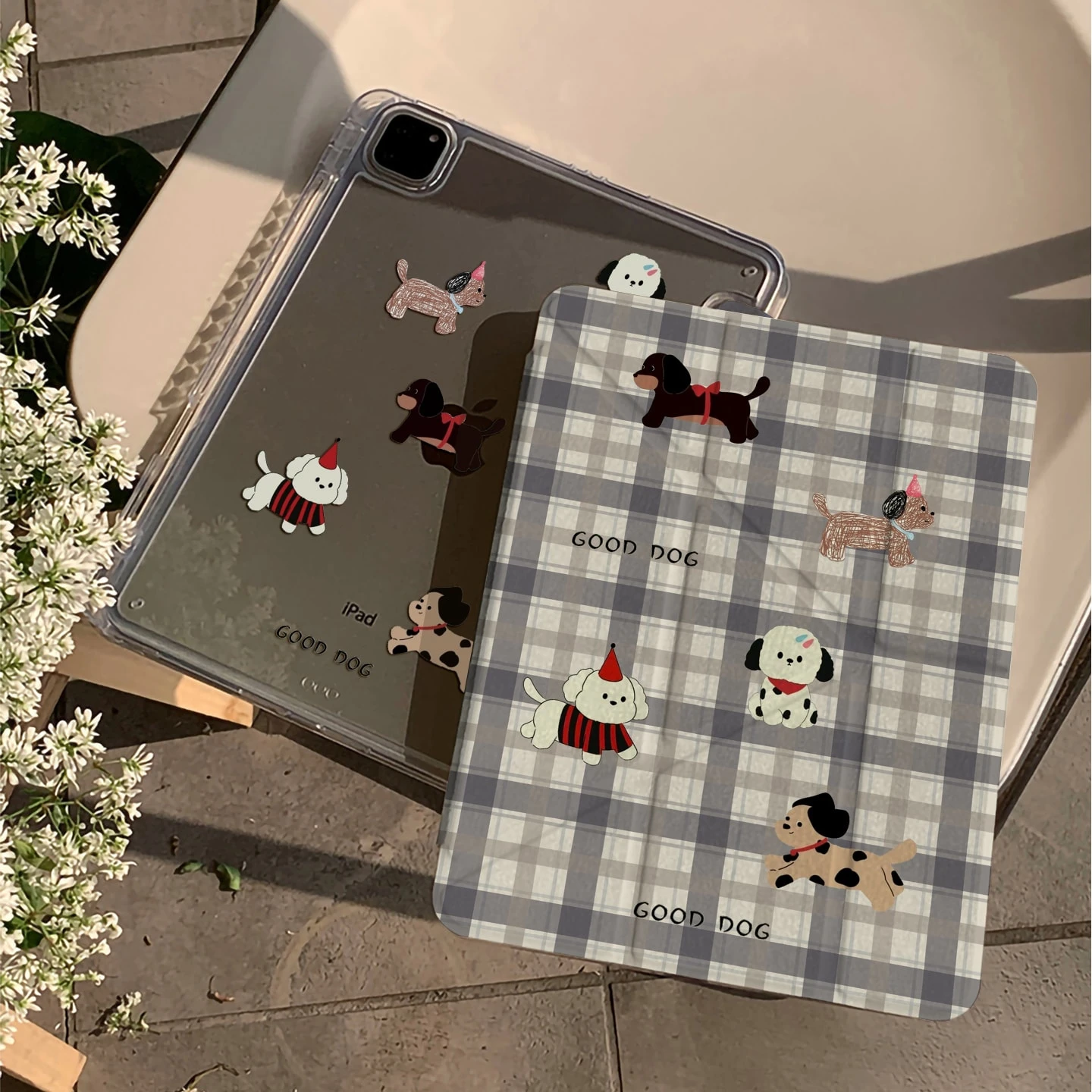 Ins Personalized Plaid Puppy Y2K Y-Fold Cover For iPad Pro 13 11th M5 M4 12.9 A16 10 8 7 9th 10th Air 11 M2 M3 Mini Tablet Case