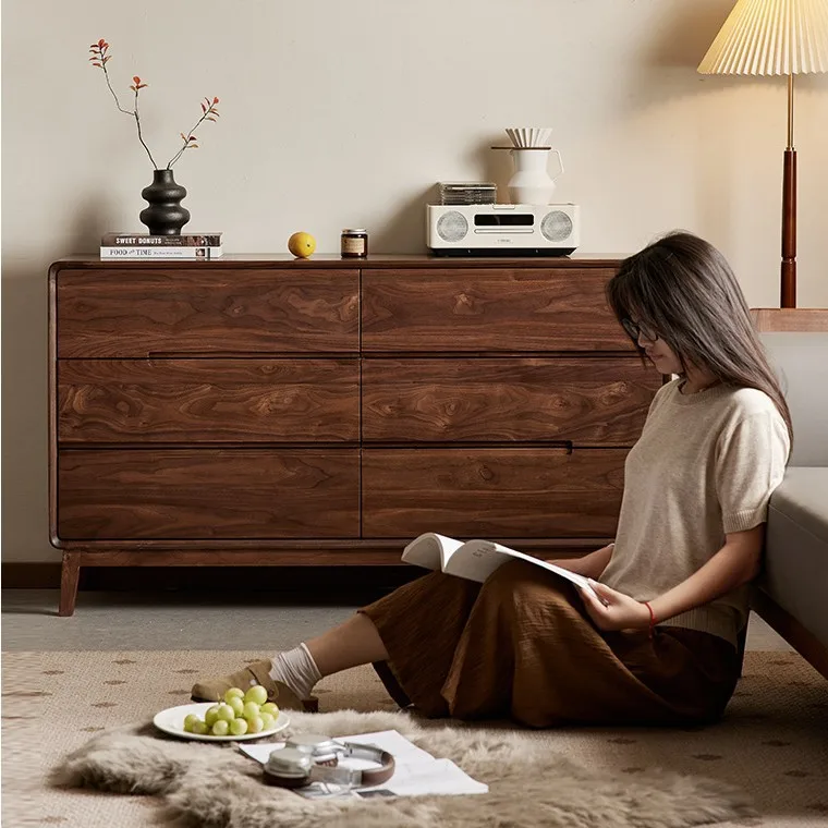 Black walnut six-chest cabinet storage locker household living room full solid wood chest cabinet