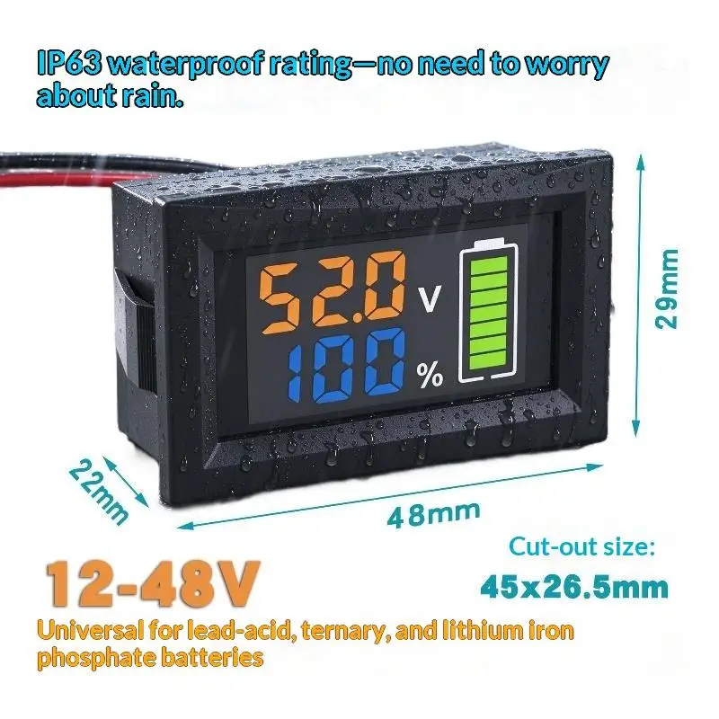 DC 12-48V Digital Voltmeter Battery Level Indicator USB+Type C 30W Output Voltage Tester Power Meter Car Capacity Monitor
