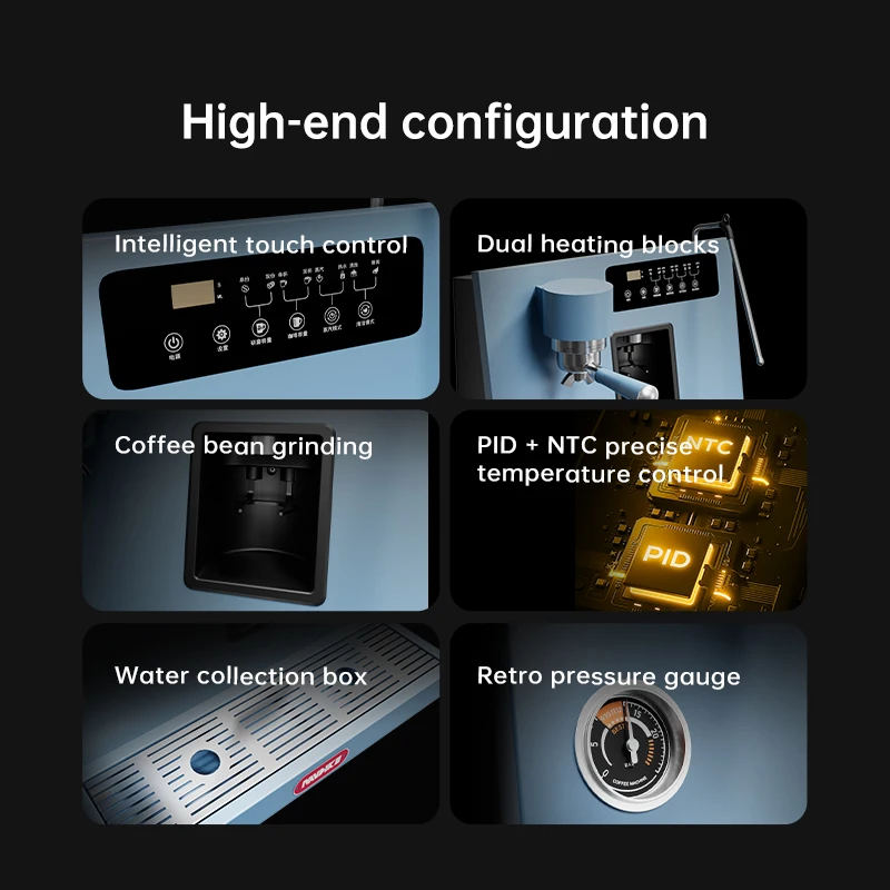 1600W Build-in Semi-automatic Espresso Coffee Machine Maker Grinding And Extraction MC8