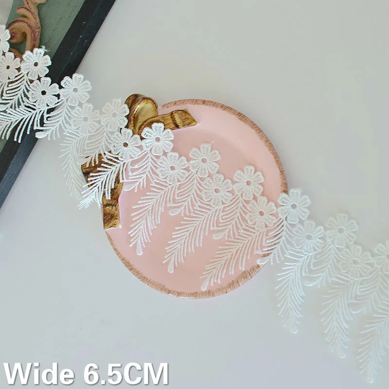 6.5CM Wide Luxury White Tassel Water Soluble Lace Fabirc 3d Flowers Embroidered Fringe Trim Skirts Cloth DIY Sewing Accessories