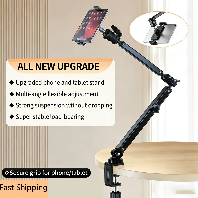 

Aluminium C Clamp Phone Tablet Stand Flexible Long Arm Holder Multi Angle Adjustment Stable Load Sucker For iPad iPhone Samsung