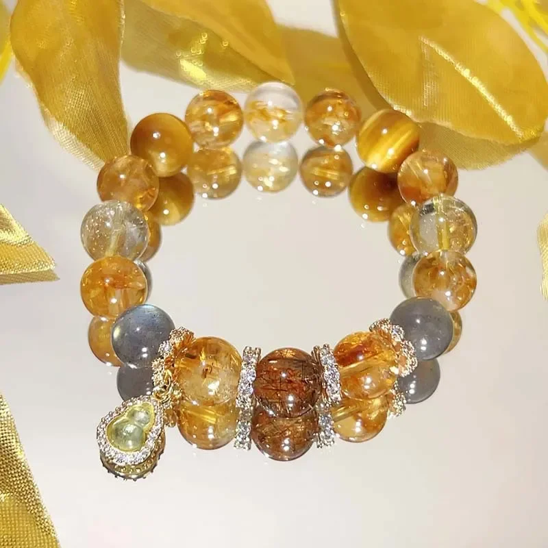 [Lucky Daijinba] Natural citrine bracelet Huangta crystal transfer women's Valentine's Day gift gold hair crystal bracelet