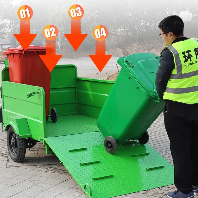 Electric garbage truck, cleaning  sanitation tricycle, trash can transportation four or six buckets, residential property street