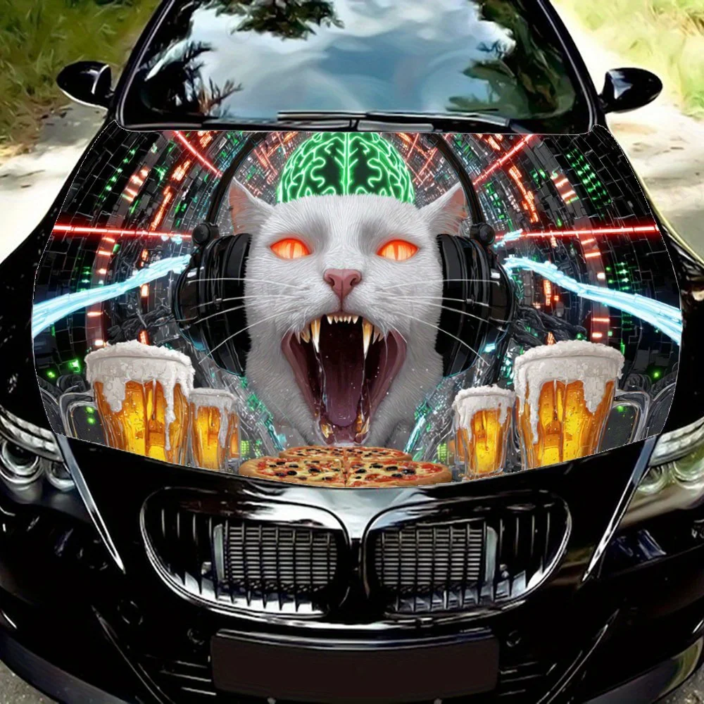 

Cyberpunk Cat car hood stickers, waterproof self-adhesive, scratch resistant, easy to stick, durable car PVC stickers, car decor