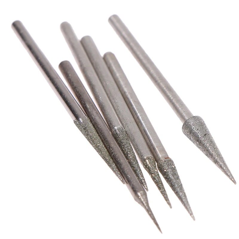 6PCS 1-4mm Diamond Grinding Head Needle Bits Burrs Metal Stone Jade Engraving Carving Tools Head Diameter 1/1.5/2/2.5/3/4mm