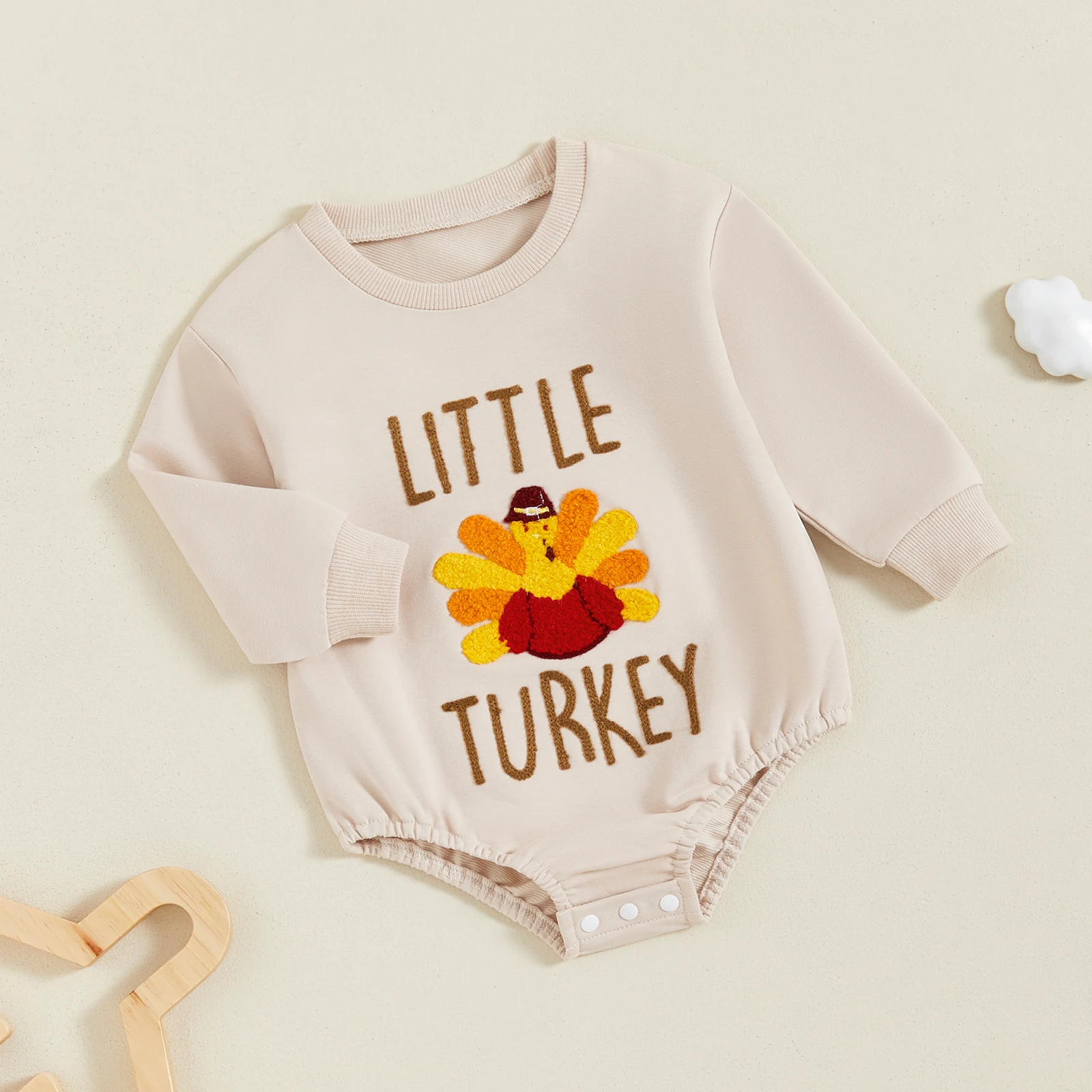 Baby Thanksgiving Sweatshirt Romper Letter Embroidery Round Neck Long Sleeve Bubble Bodysuits Fall Jumpsuit Costume