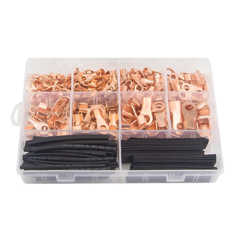 HOT-Open Barrel Wire Crimp Copper Ring Lugs Terminal Connector OT With 2:1 Heat Shrink Tubing Assortment Kit(280PCS)