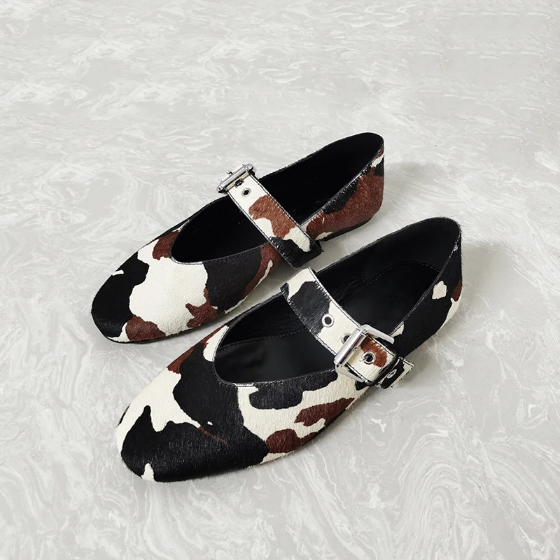 Mrxmus Dutit 2025 Spring Collection Round-Toe Leopard Print Buckle Mary Jane Shoes Casual and Versatile Flats Ballet Flats