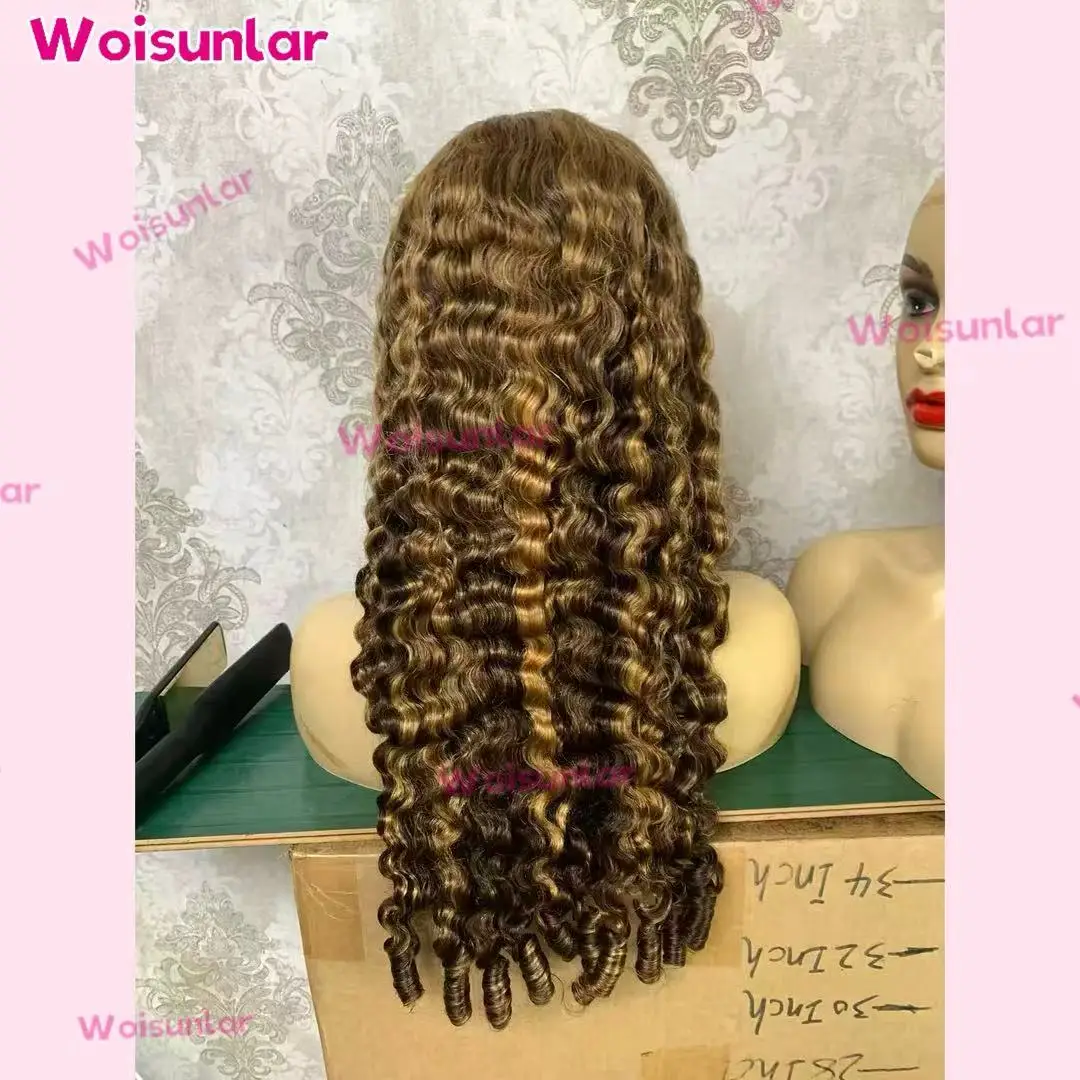 Highlight Blonde and Brown Lace Front Human Hair Wigs  Pre Styled burmese13x6 Transparent Lace Women‘s wig 100% human hair