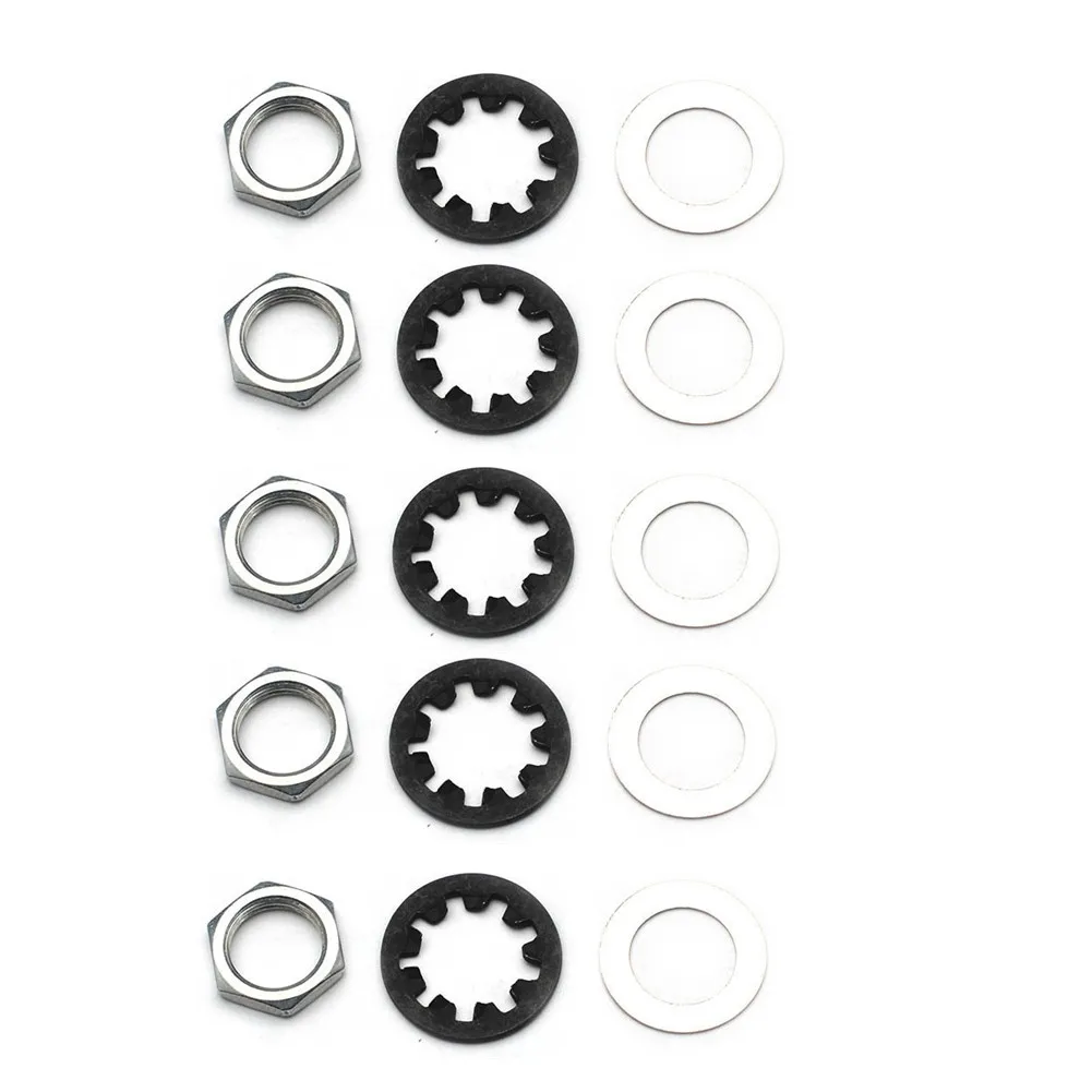 15 Pc Potentiometer Nut And Washer Set For Guitar Pots And Output Jacks Metal Hex Nuts Flat And Lock Washers Threaded 3/8 X 32
