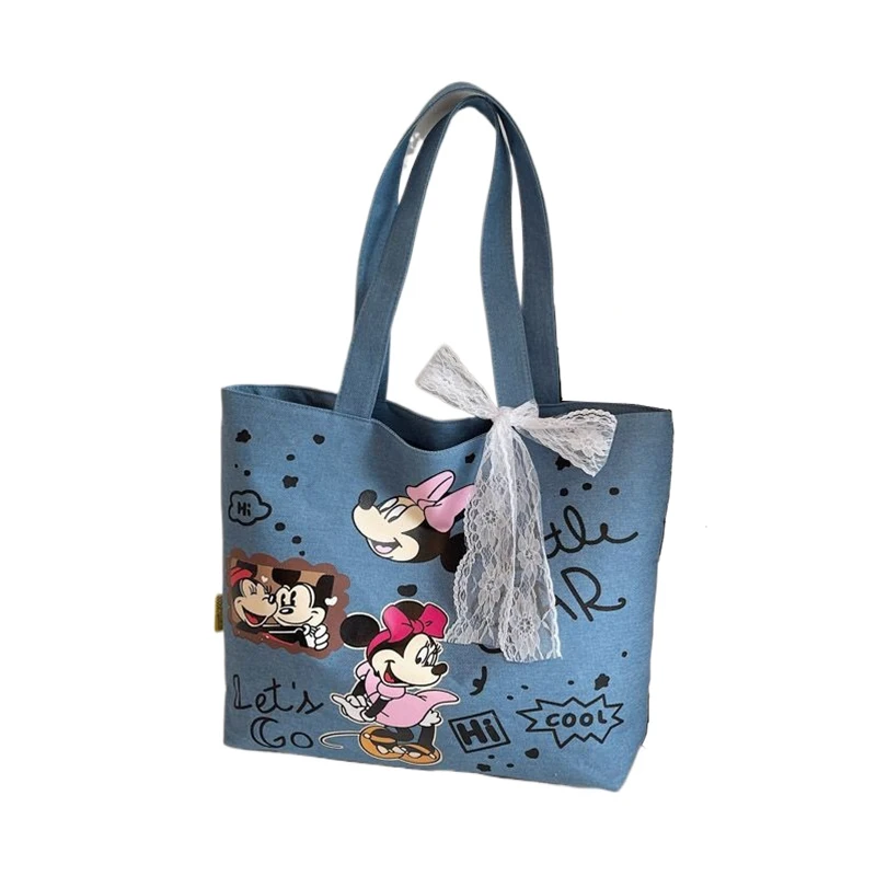 

Disney Large Capacity Cute Mickey Tote Handbag for Woman Girl Kawaii Denim Fashionable Durable Shoulder Bag Luxury Designer Bag