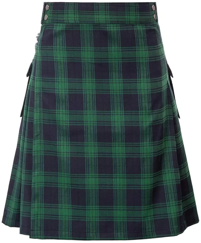 5 Yard Men Scottish Kilts Highland Casual Kilt 4 Colors Pocket Pleated Skirt Mens Short Skirts Traditional Tartan Practical Kilt