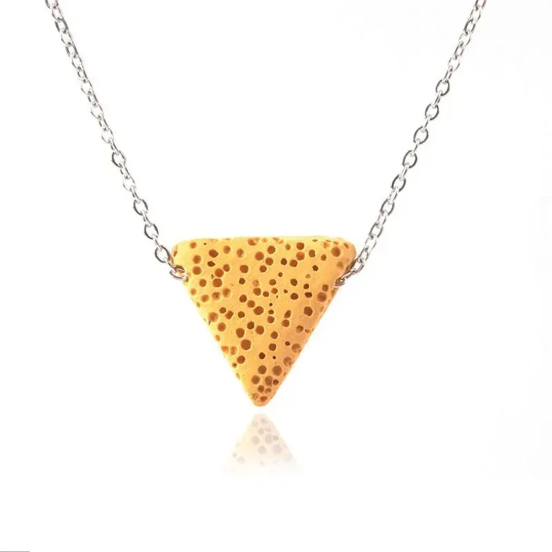Colourful Triangle Lava Stone Essential Oil Diffuser Pendant Aromatherapy Volcanic Rock Stainlesss Steel Chain Necklace Jewelry