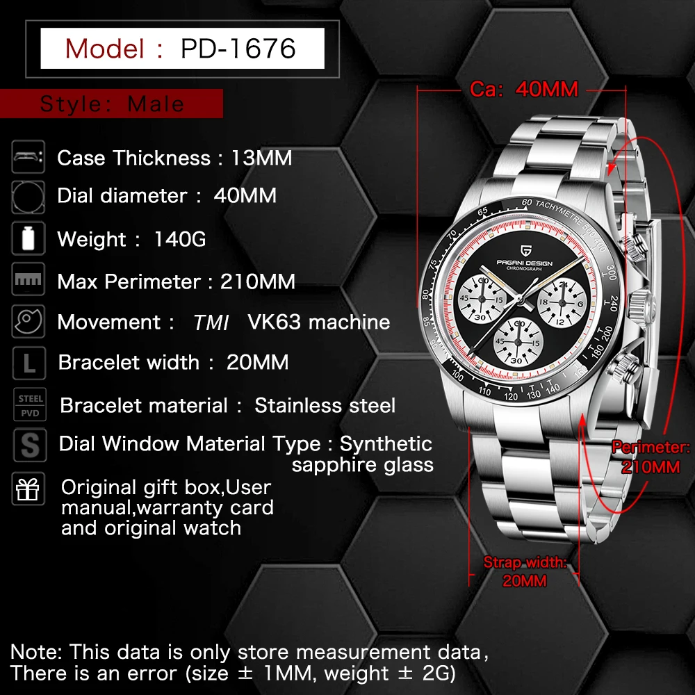 PAGANI DESIGN Vintage Racing Men Quartz Watch Panda Dial Leather Luminous Waterproof Tachymeter Dress Chronograph For Gentlemen view 6
