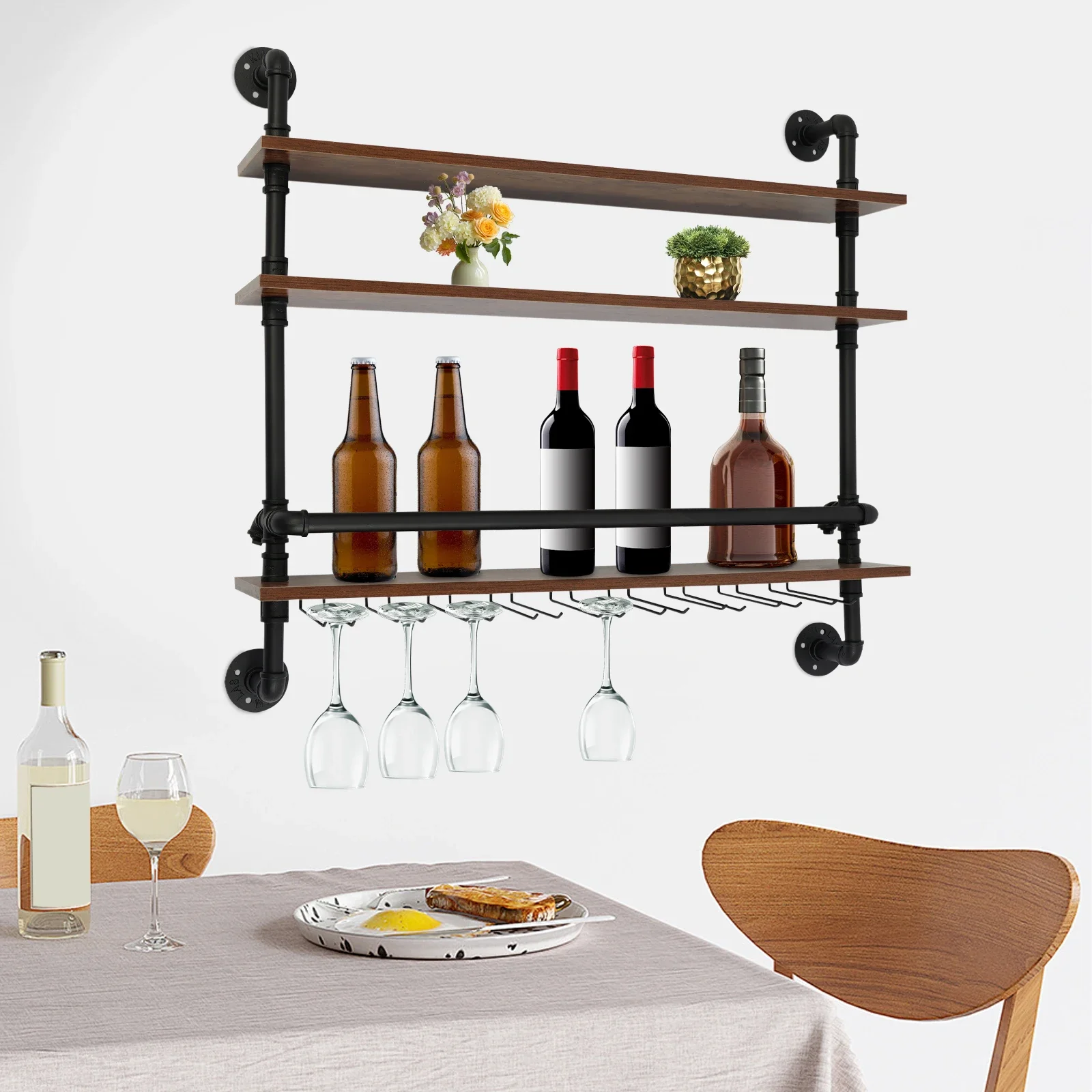 

3-layer Wall Mounted Wine Rack Hanging Cabinet Glass Bottle Holder Metal Display Shelf for the Kitchen/Living Room